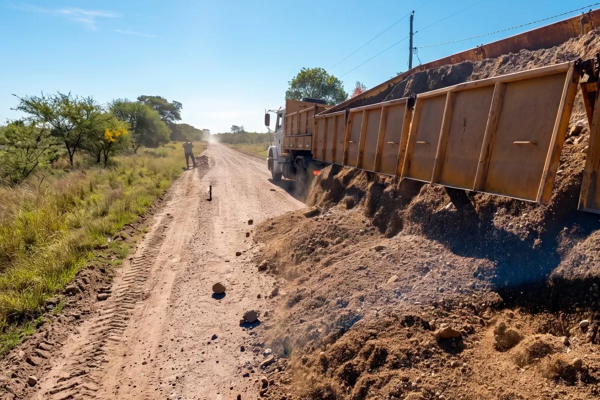 Comenz&oacute; la reposici&oacute;n de broza y ripio en un segundo tramo del acceso a Colonia 3 y 14 en La Paz